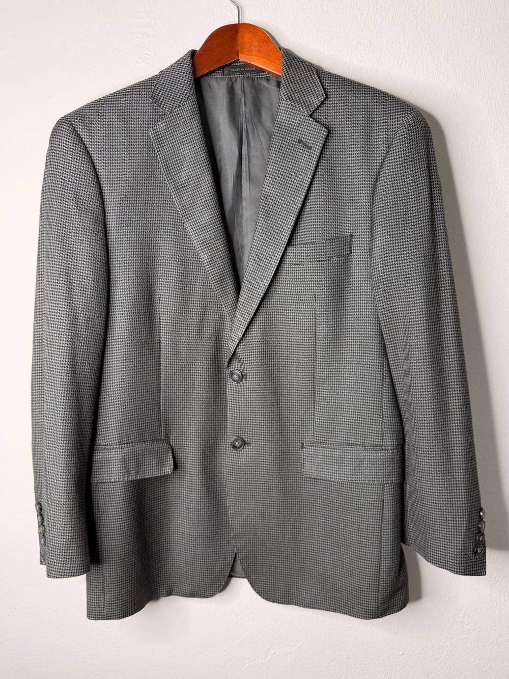 Calvin Klein Silk Blend Houndstooth Blazer Gray Black 38S